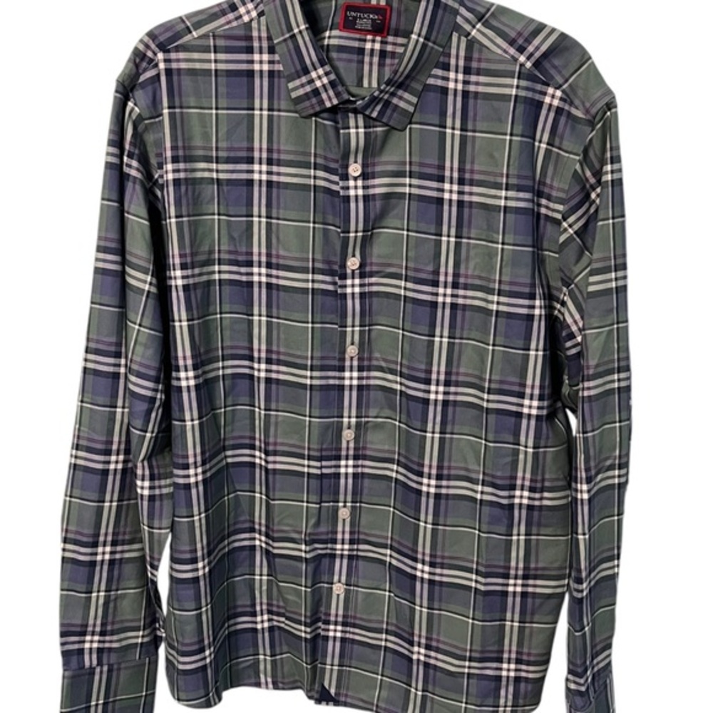 Untuckit Plaid Long Sleeve Button up Shirt Gray Green Size XL
